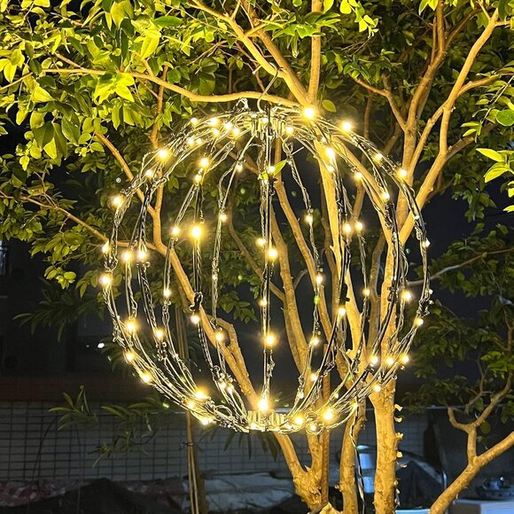 LIBERECOO LED Festive Light Balls 16 inch Metal Hanging Tree Sphere Light 3 PK